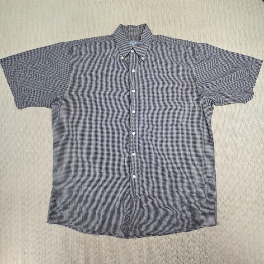 Jos. A. Bank Shirt Mens Large Black Check Short Sleeve Button Down Stays Cool